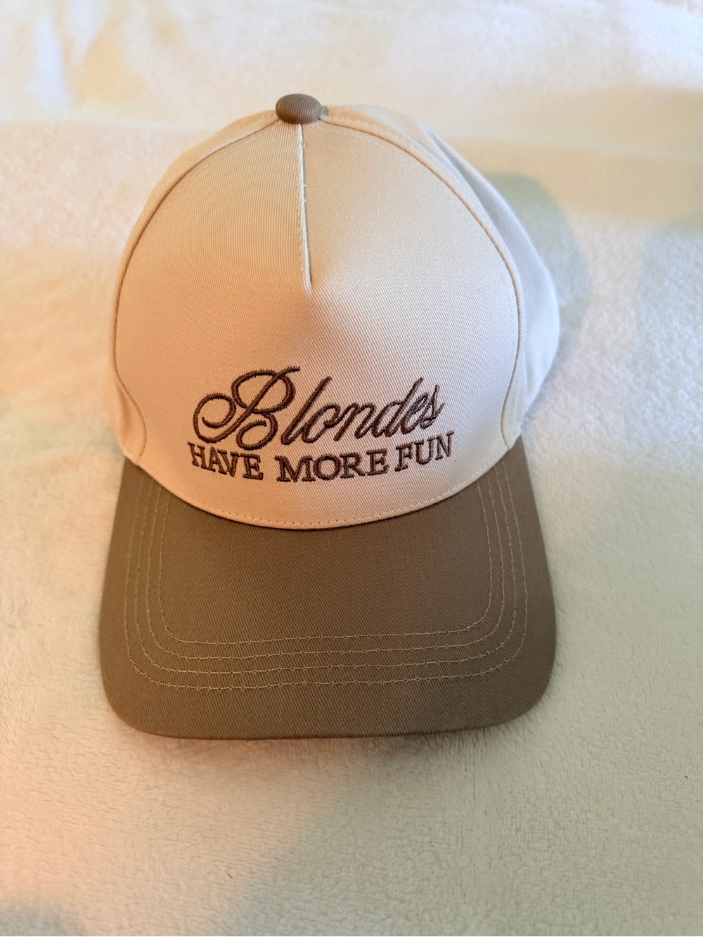 "Blondes Have More Fun" Beige & Taupe Trucker Hat